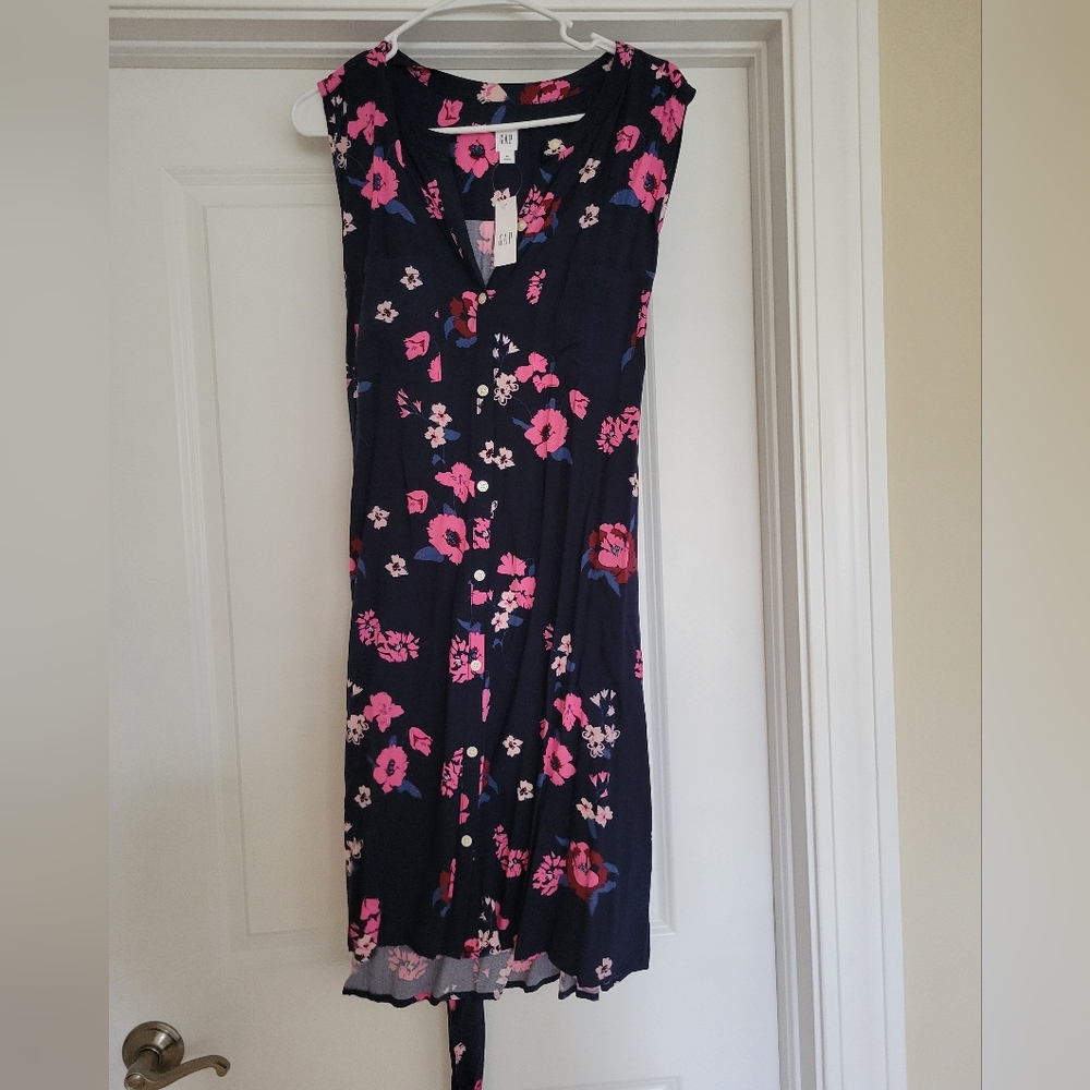 NWT Gap Sleeveless Tie Waist Floral Button Down Dress - Size XL